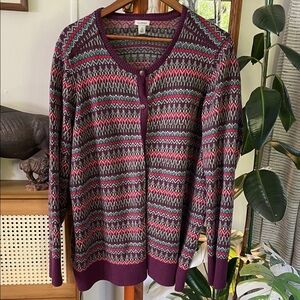 L.L. Bean Women's Purple and Pink Patterned Cardigan